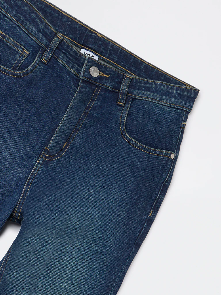 Y&F Kids Girls Dark Blue Faded Relaxed-Fit High-Rise Jeans - Image 4