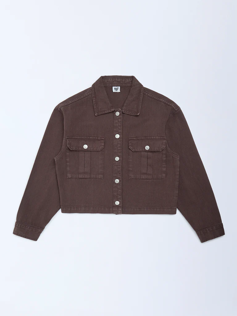 Y&F Kids Girls Dark Brown Denim Jacket