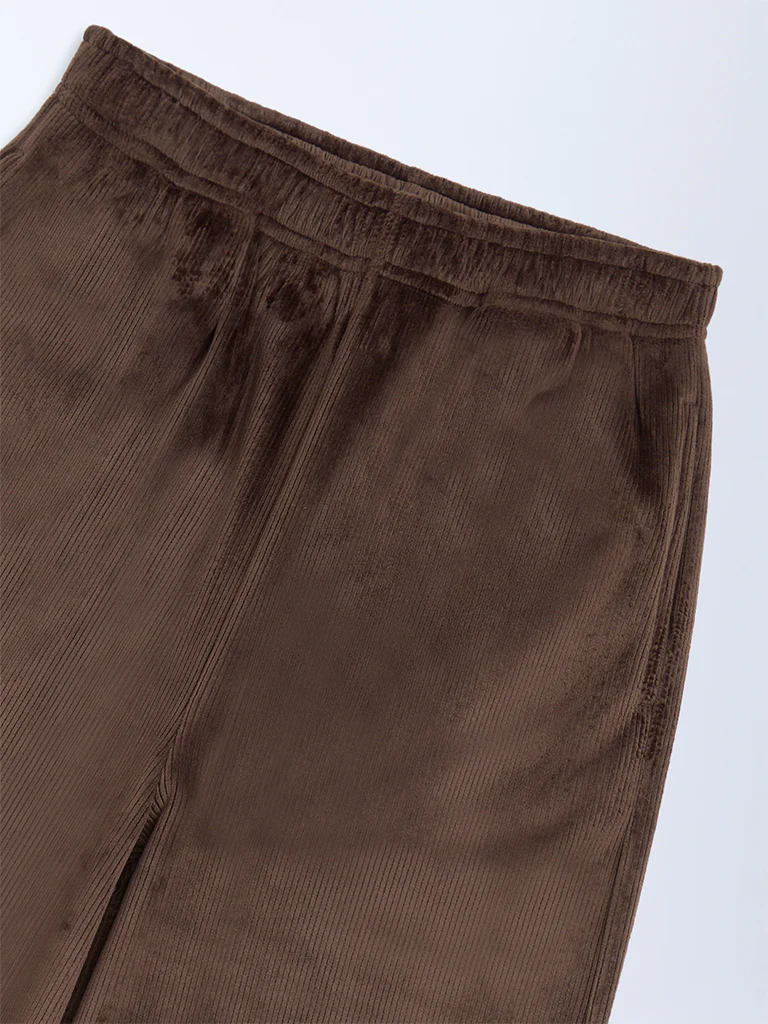 Y&F Kids Girls Dark Brown Mid-Rise Corduroy Trousers - Image 3