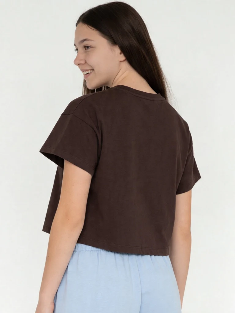 Y&F Kids Girls Dark Brown Printed Cotton T-Shirt - Image 3