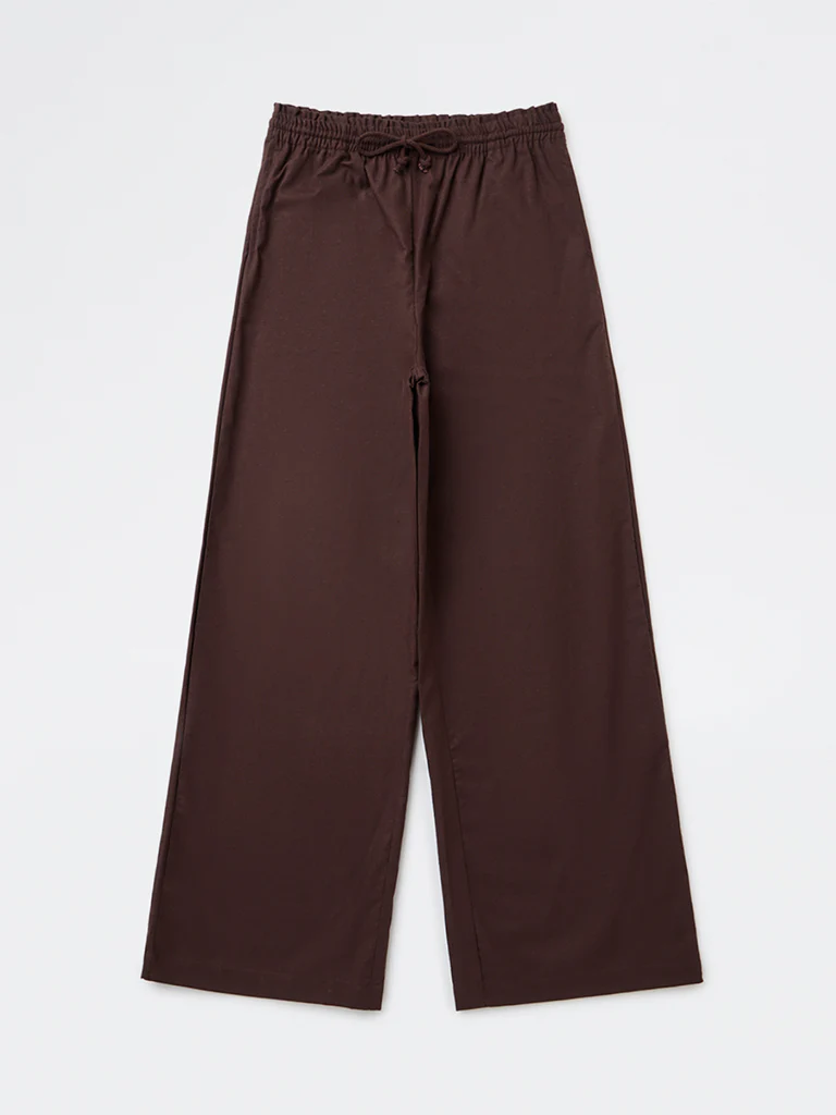 Y&F Kids Girls Dark Brown Solid High-Rise Cotton Trousers