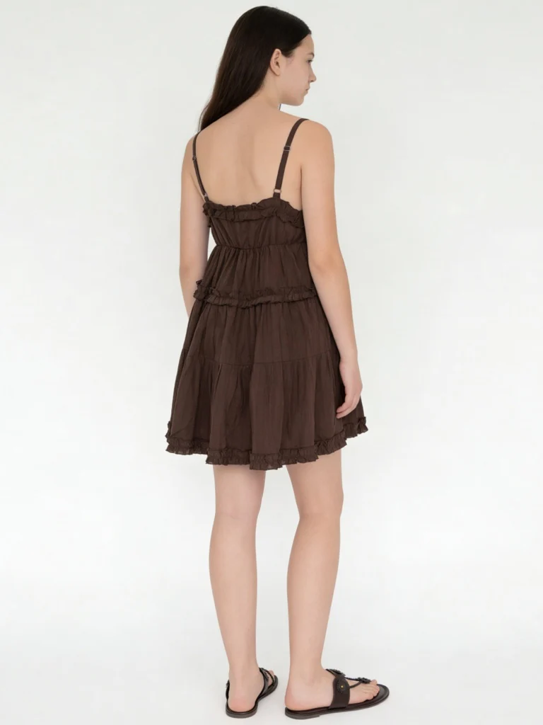 Y&F Kids Girls Dark Brown Tiered Cotton Dress - Image 3