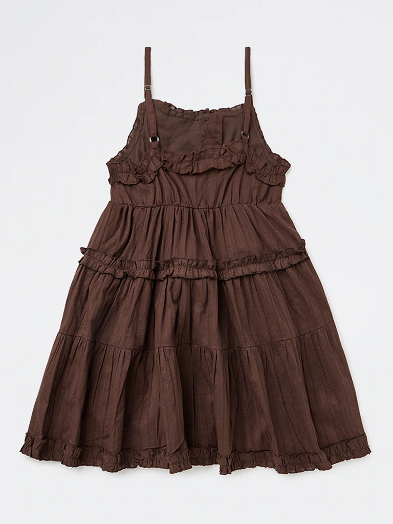 Y&F Kids Girls Dark Brown Tiered Cotton Dress - Image 5