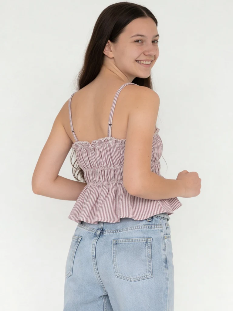 Y&F Kids Girls Dusty Rose Striped Cotton Peplum Top - Image 2