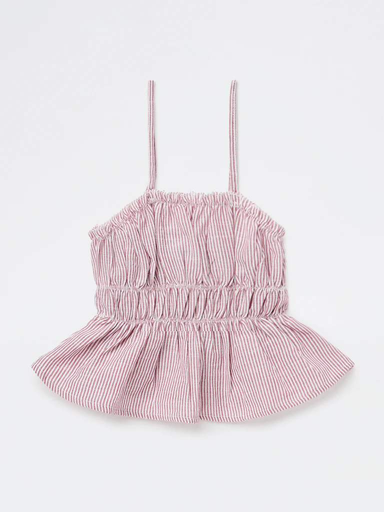 Y&F Kids Girls Dusty Rose Striped Cotton Peplum Top - Image 3