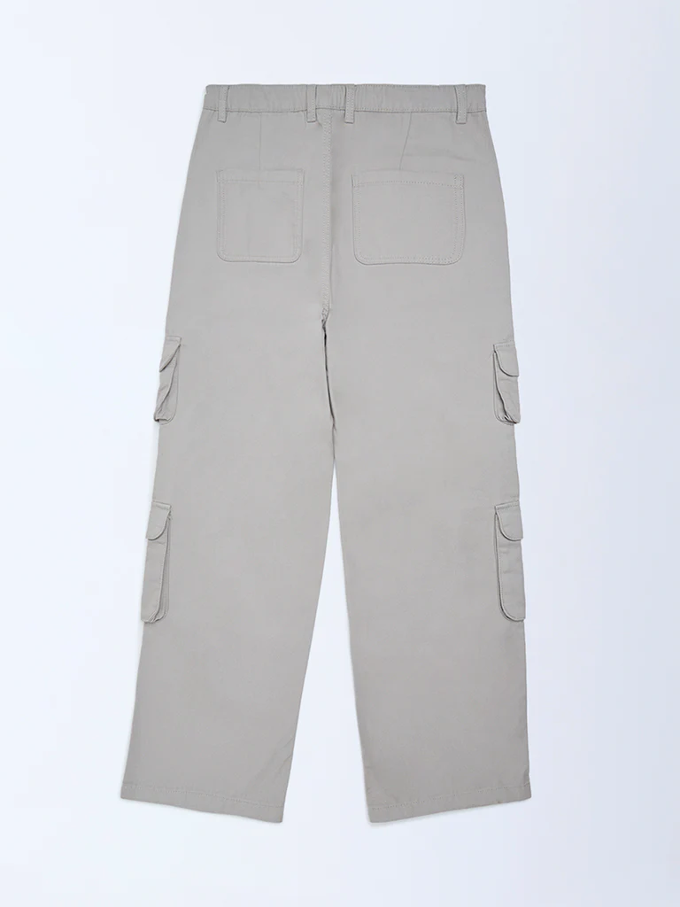 Y&F Kids Girls Grey Cargo-Style Mid-Rise Cotton Trousers - Image 2
