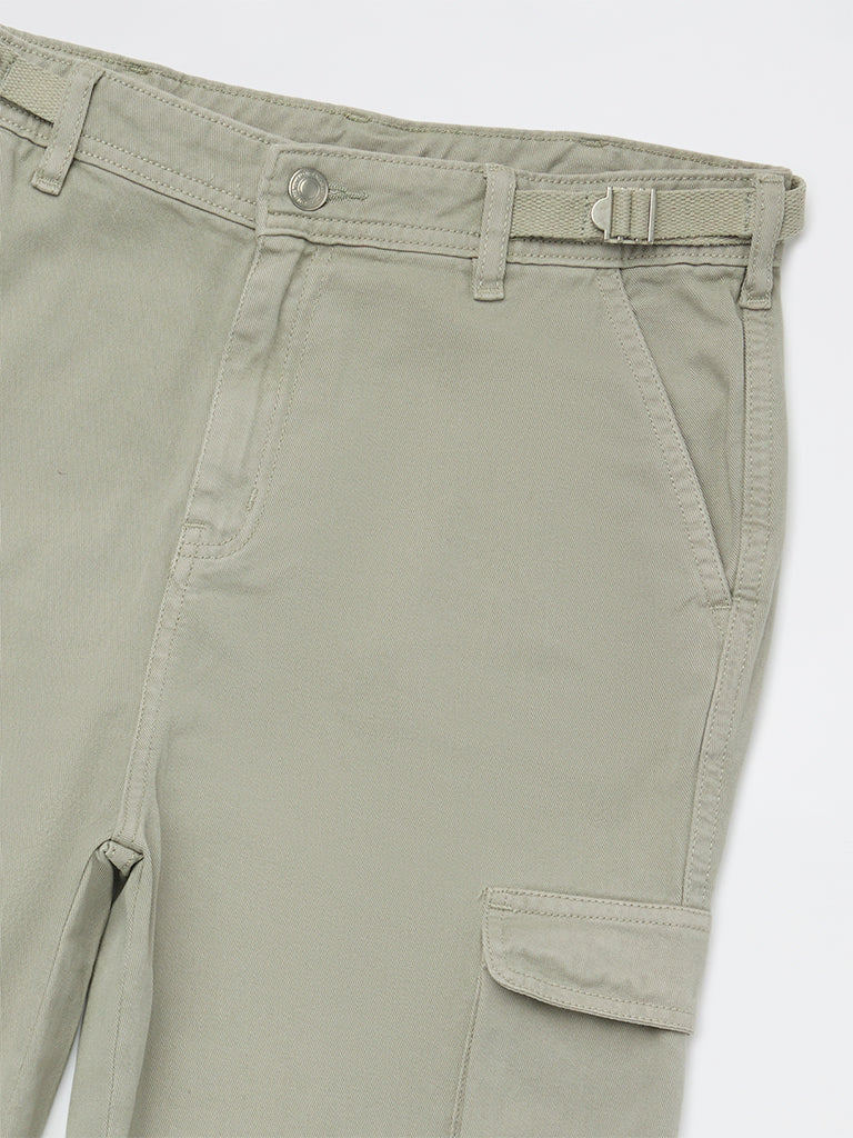 Y&F Kids Girls Grey Cargo-Style Mid-Rise Cotton Trousers - Image 3