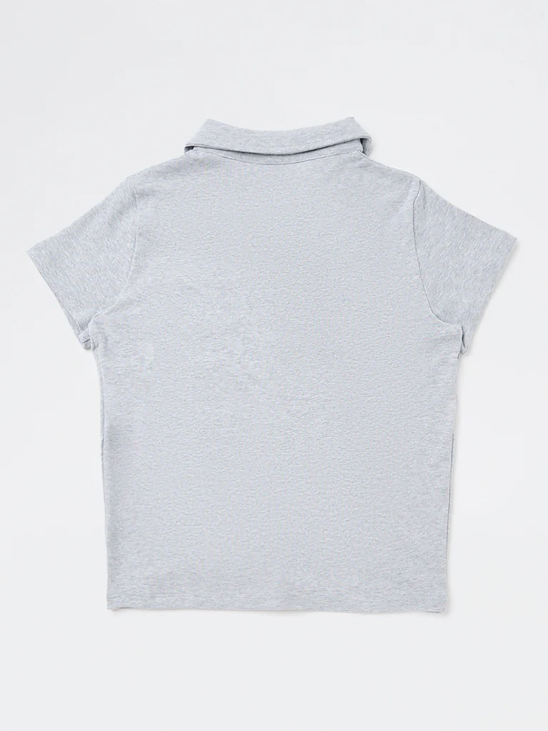 Y&F Kids Girls Grey Cotton-Blend Top with Tie - Image 4