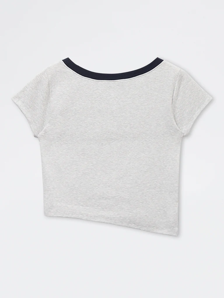 Y&F Kids Girls Grey Printed Cotton-Blend T-Shirt - Image 4