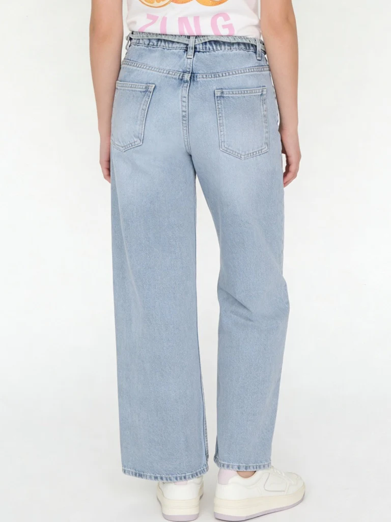 Y&F Kids Girls Light Blue High-Rise Relaxed-Fit Belt-Detailed Jeans - Image 2