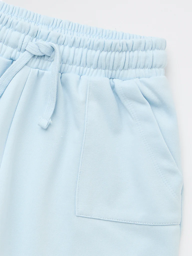 Y&F Kids Girls Light Blue Solid High-Rise Cotton-Blend Shorts - Image 6