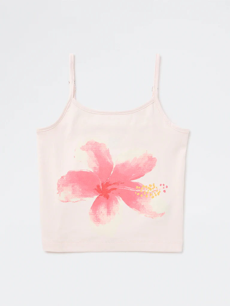 Y&F Kids Girls Light Pink Floral Design Cotton-Blend Top