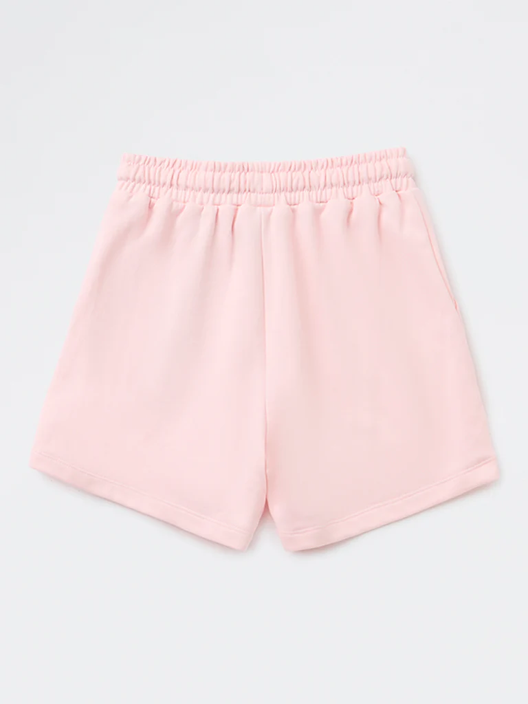 Y&F Kids Girls Light Pink Solid High-Rise Cotton-Blend Shorts - Image 5
