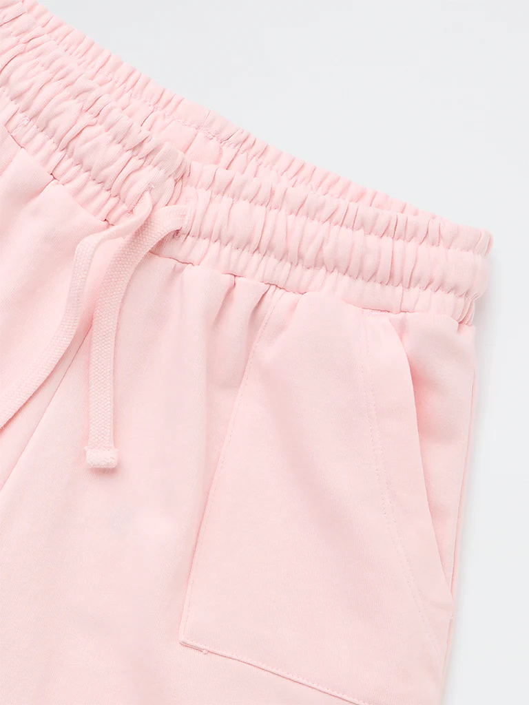 Y&F Kids Girls Light Pink Solid High-Rise Cotton-Blend Shorts - Image 6