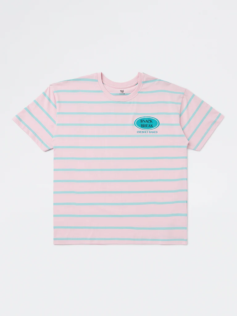 Y&F Kids Girls Light Pink Striped Cotton T-Shirt
