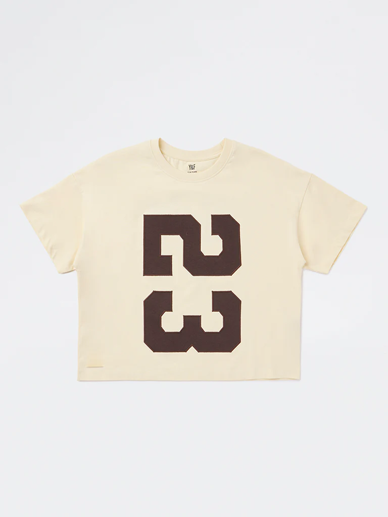 Y&F Kids Girls Light Yellow Text Design Cotton T-Shirt
