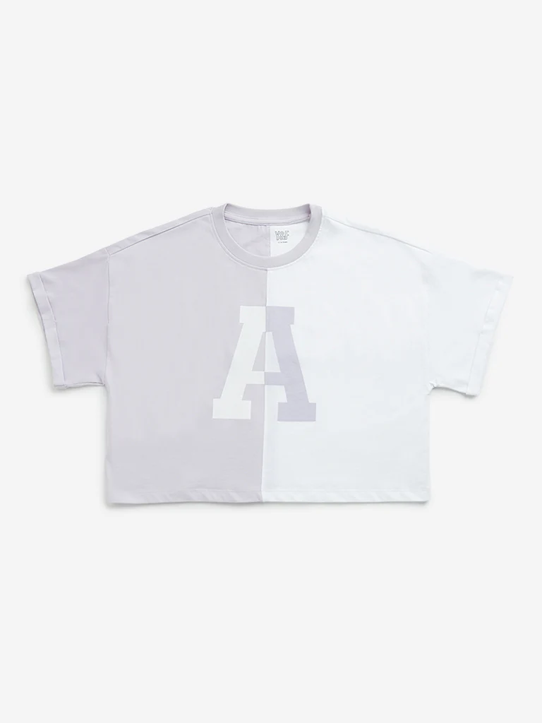 Y&F Kids Girls Lilac and White Text Design Cotton Crop Top