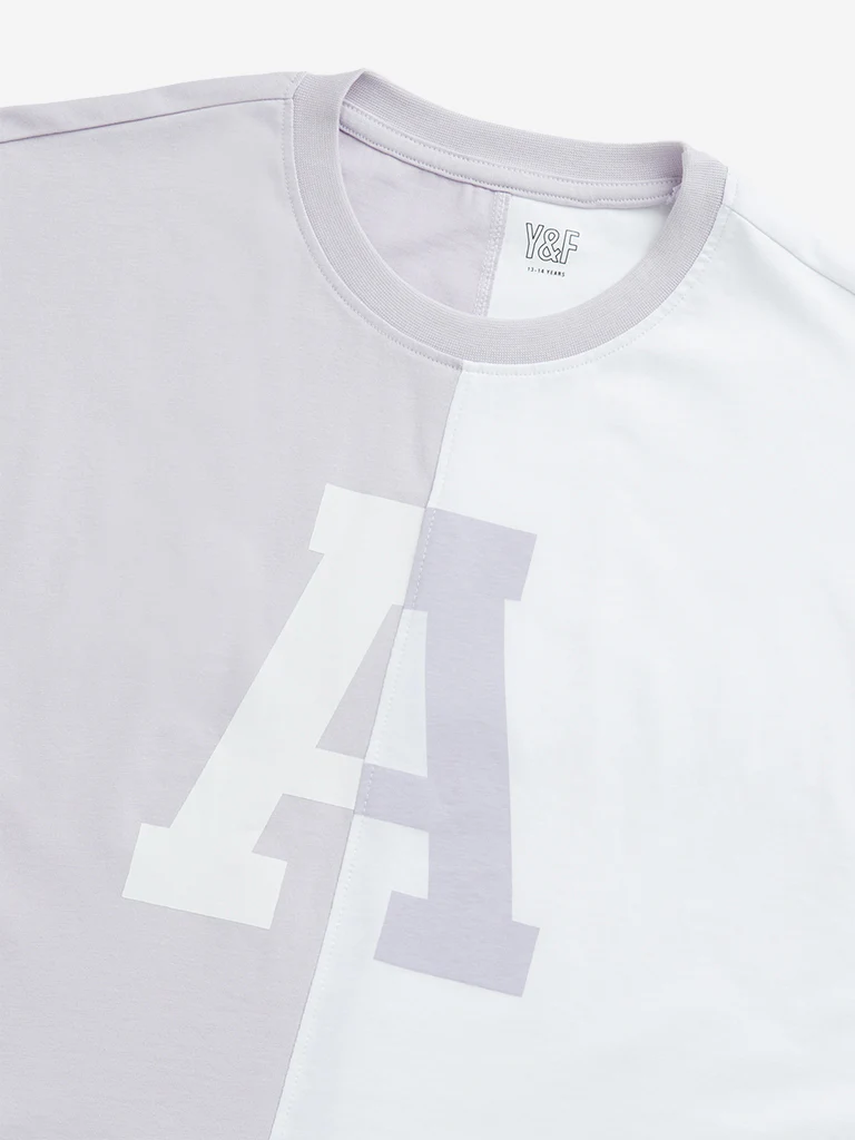 Y&F Kids Girls Lilac and White Text Design Cotton Crop Top - Image 4
