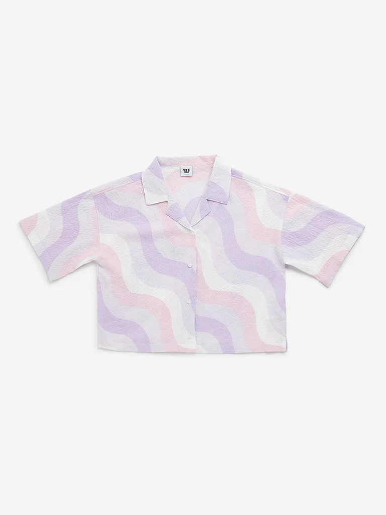 Y&F Kids Girls Multicolour Abstract Cropped Cotton Shirt