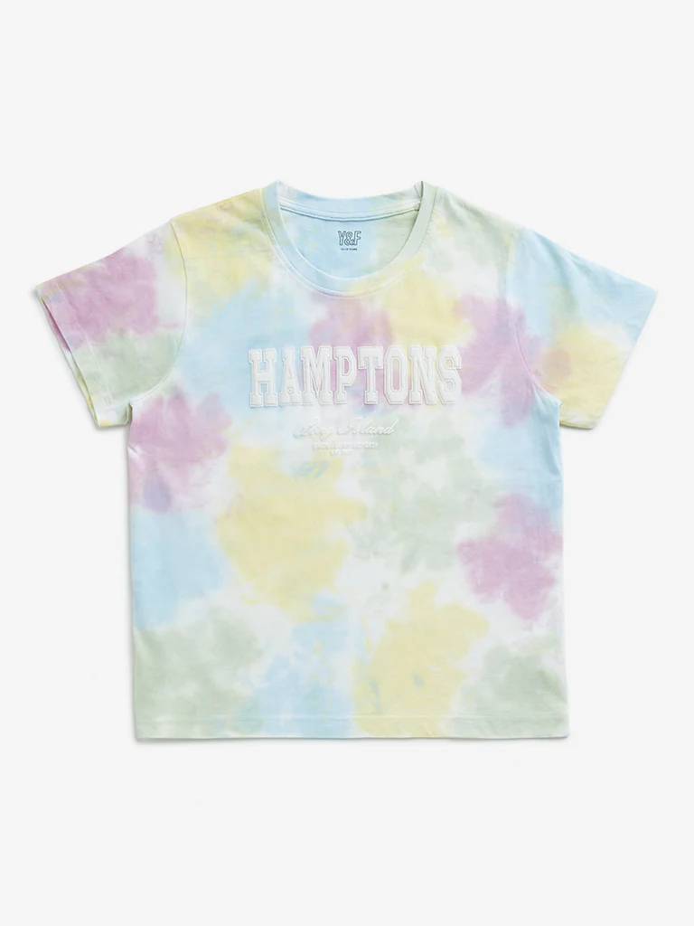 Y&F Kids Girls Multicolour Tie-Dye Printed Cotton T-Shirt