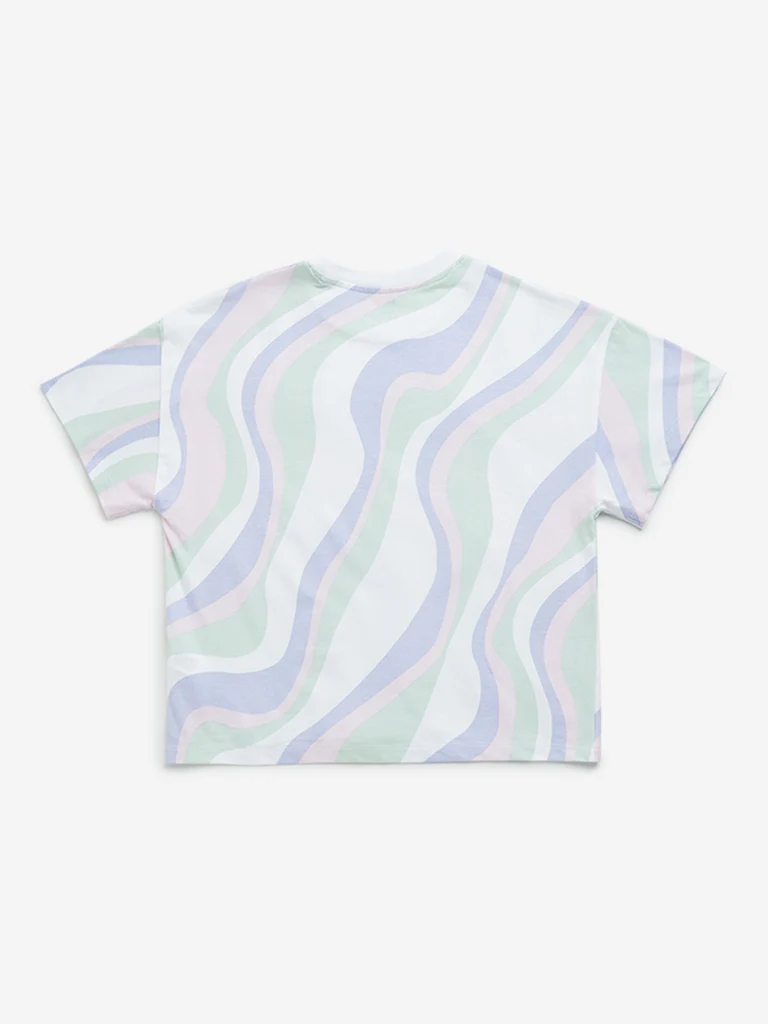 Y&F Kids Girls Multicolour Wave Design Cotton T-Shirt - Image 3
