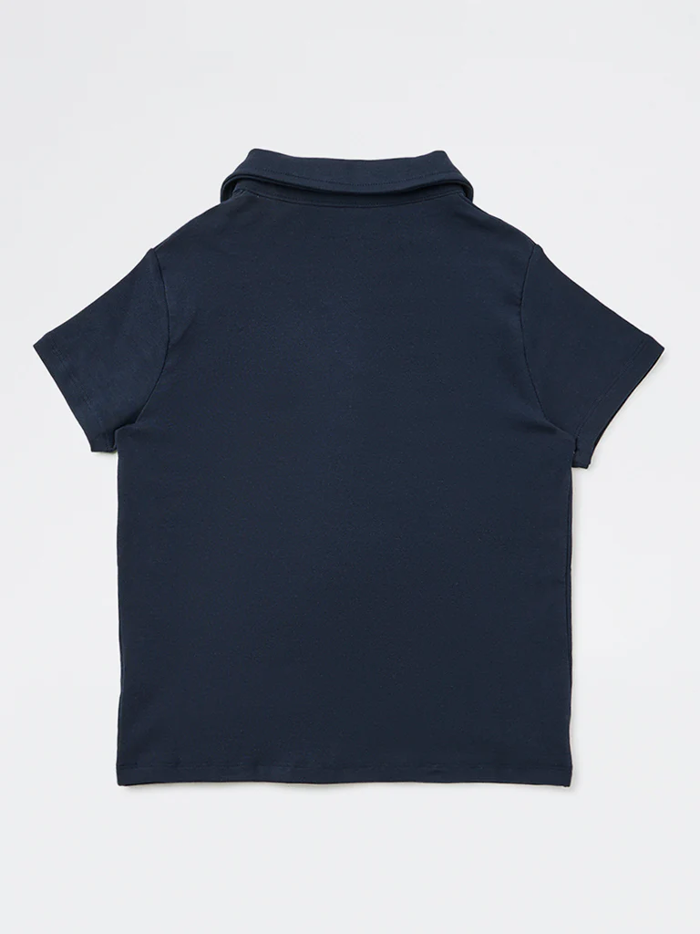 Y&F Kids Girls Navy Cotton-Blend T-Shirt with Tie - Image 2