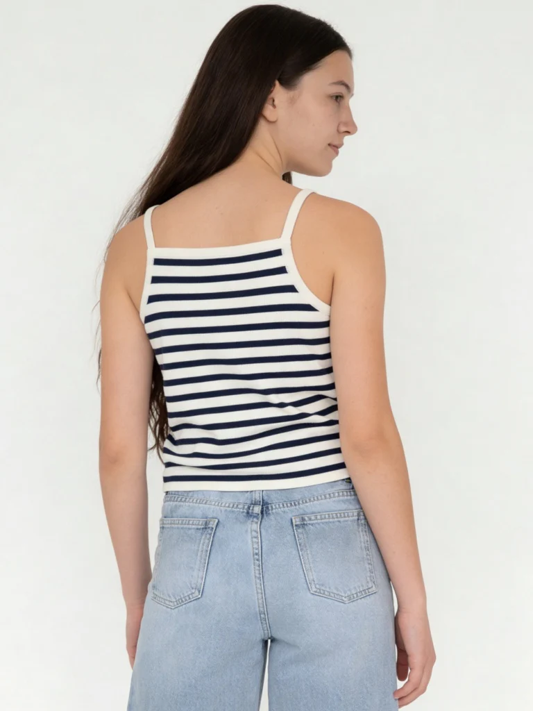 Y&F Kids Girls Navy Striped Cotton-Blend Top - Image 2