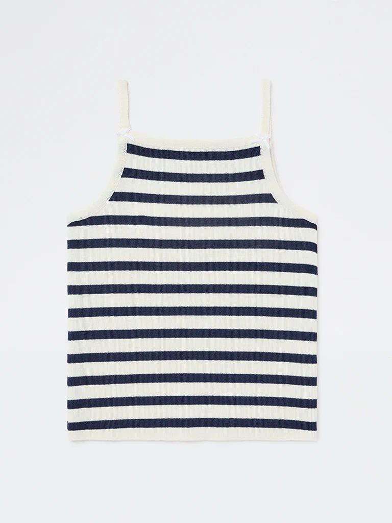 Y&F Kids Girls Navy Striped Cotton-Blend Top - Image 3