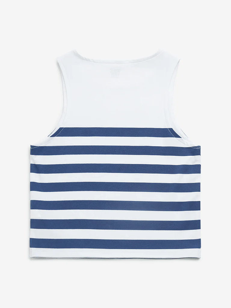 Y&F Kids Girls Navy Striped Cotton T-Shirt - Image 2