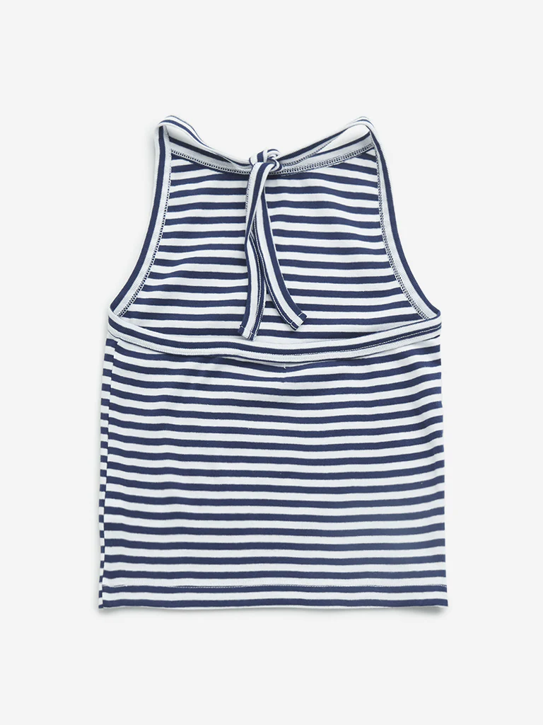 Y&F Kids Girls Navy Striped Halter-Neck Cotton Top - Image 3