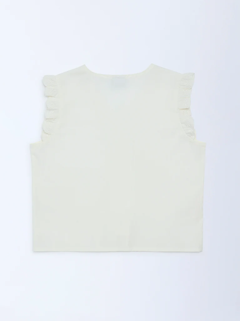Y&F Kids Girls Off-White Bow-Detailed Cotton Top - Image 3