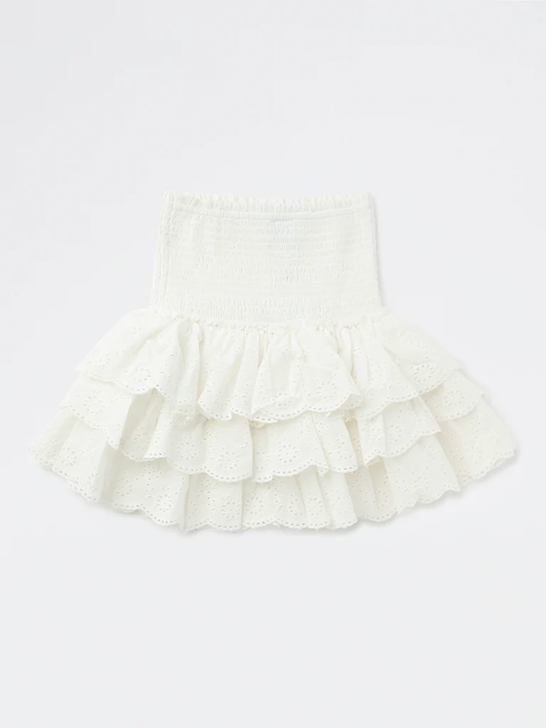 Y&F Kids Girls Off-White Embroidered High-Rise Cotton Skirt - Image 4