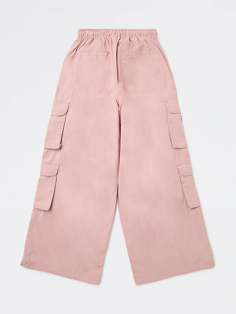 Y&F Kids Girls Pink Cargo-Style Mid-Rise Cotton Pants - Image 3