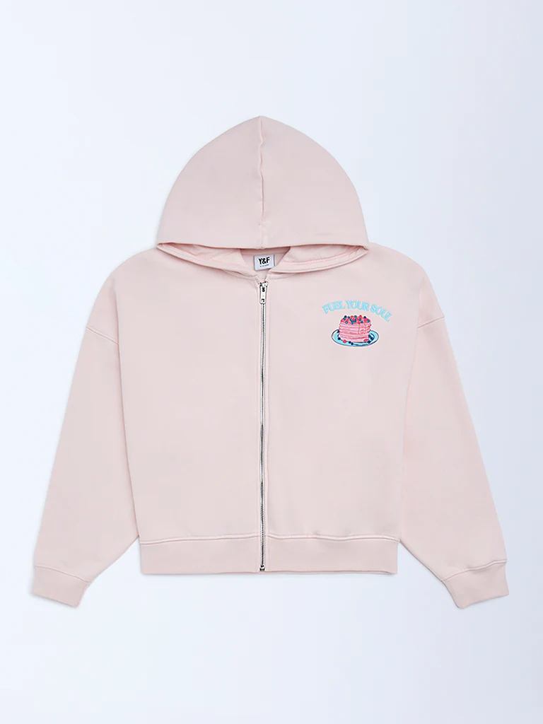 Y&F Kids Girls Pink Cotton-Blend Hoodie