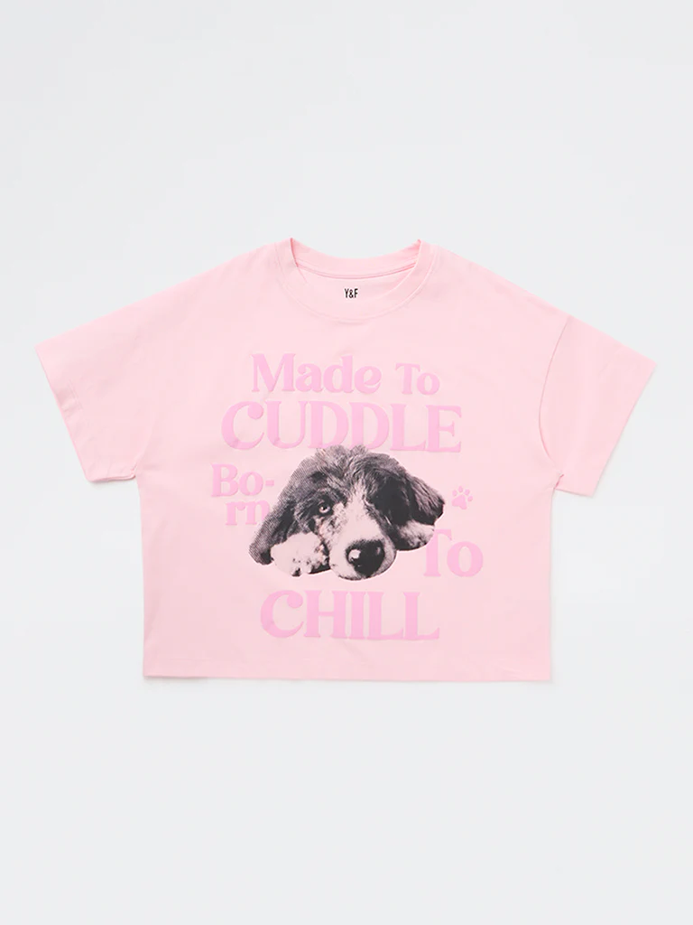 Y&F Kids Girls Pink Printed Cotton T-Shirt - Image 4