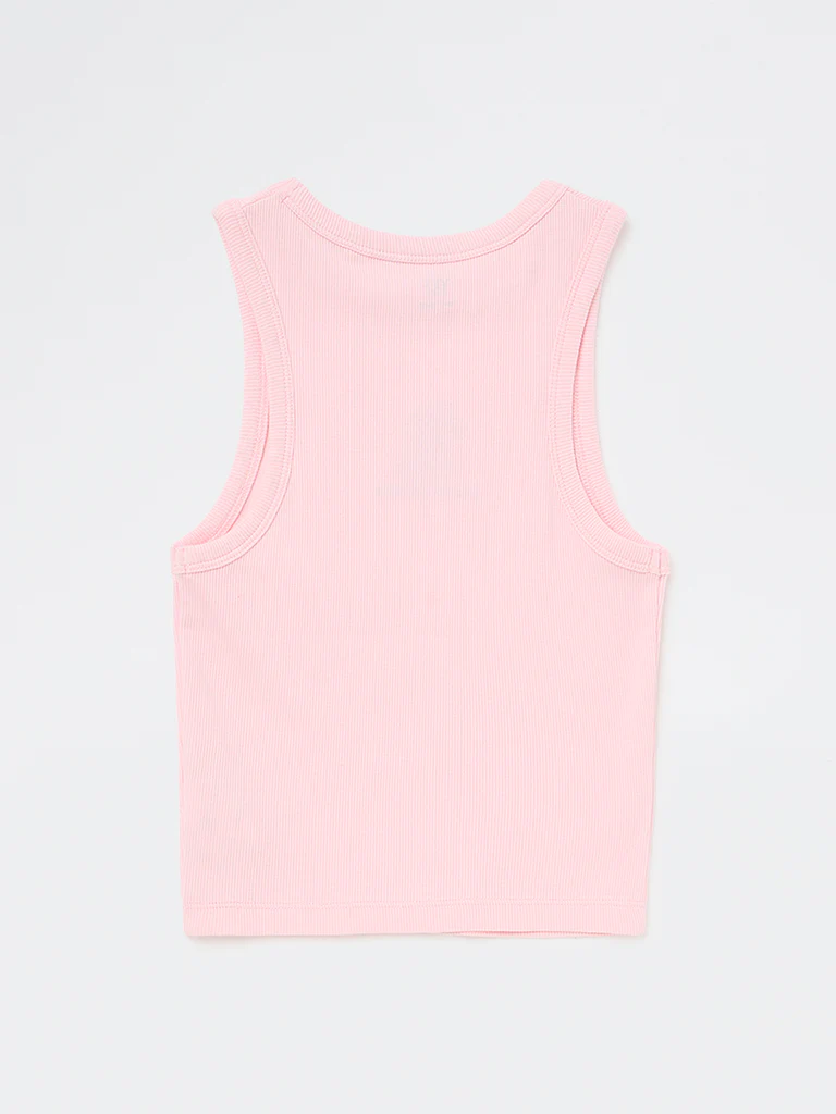 Y&F Kids Girls Pink Ribbed Cotton-Blend Top - Image 5