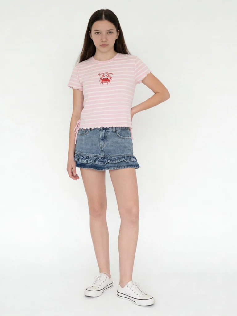 Y&F Kids Girls Pink Striped Cotton-Blend T-Shirt