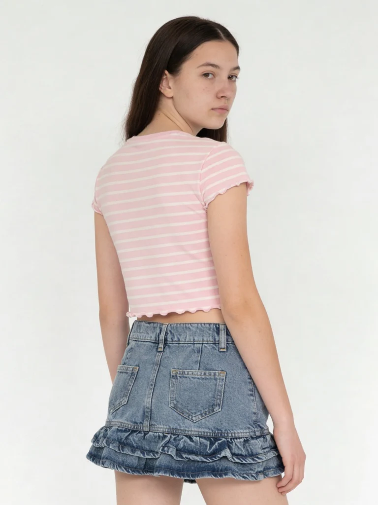 Y&F Kids Girls Pink Striped Cotton-Blend T-Shirt - Image 3