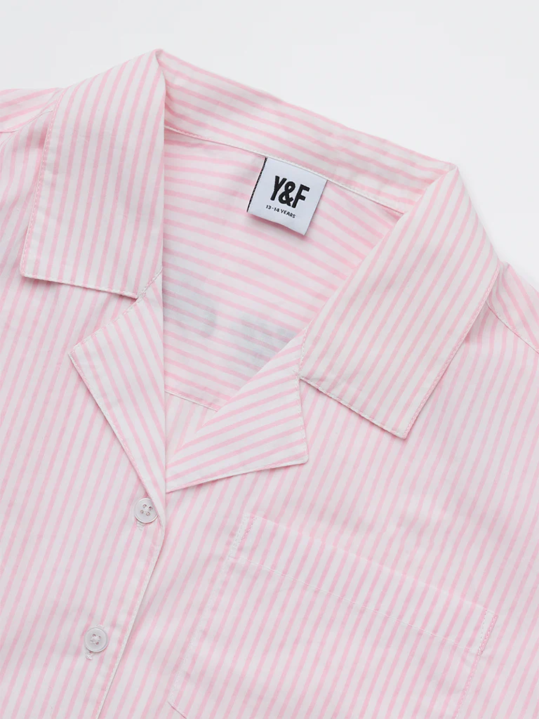 Y&F Kids Girls Pink Striped Cotton Shirt - Image 3