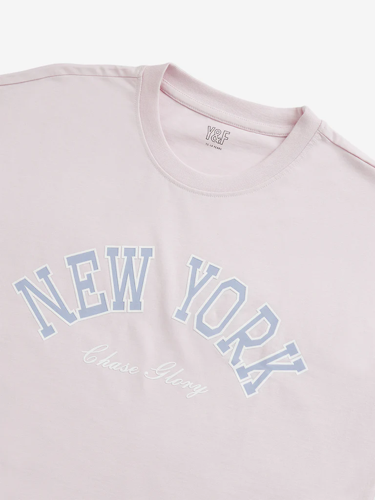 Y&F Kids Girls Pink Text Design Cropped Cotton T-Shirt - Image 4