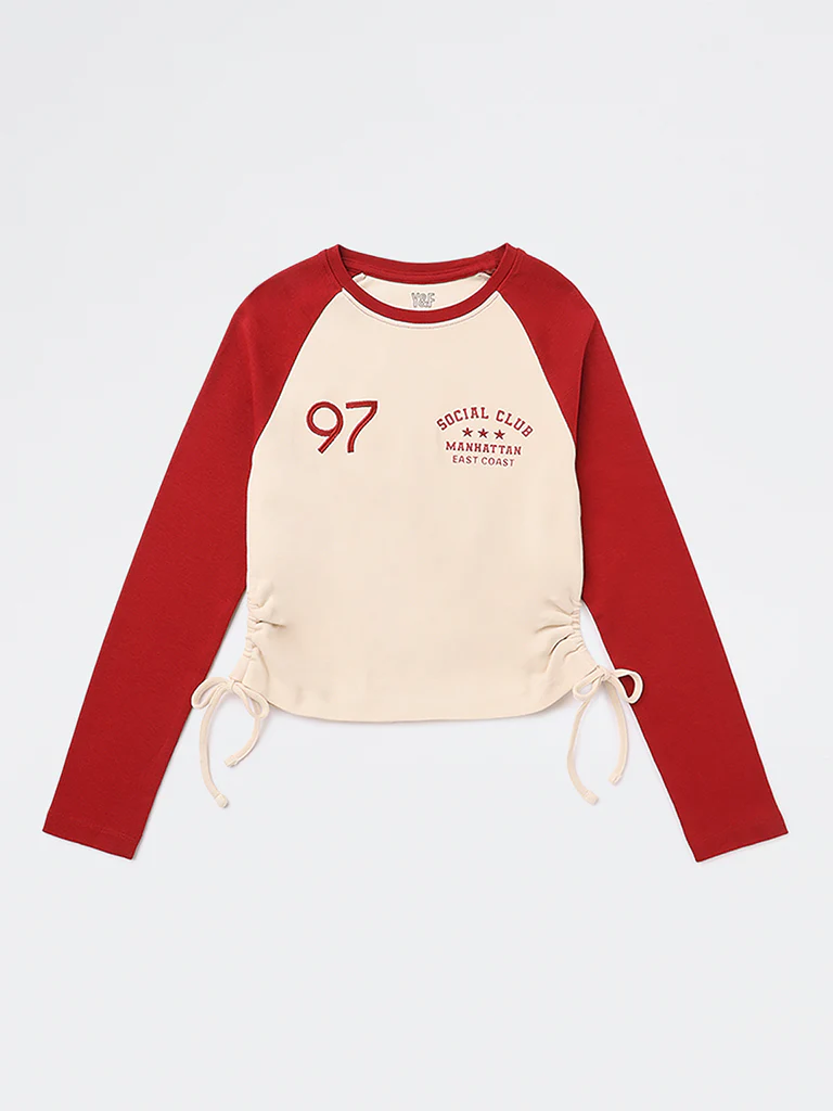 Y&F Kids Girls Red Text Printed Cotton-Blend Top