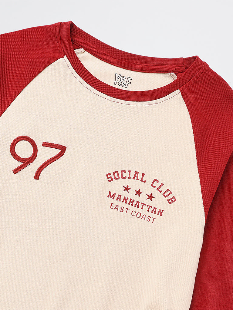 Y&F Kids Girls Red Text Printed Cotton-Blend Top - Image 3