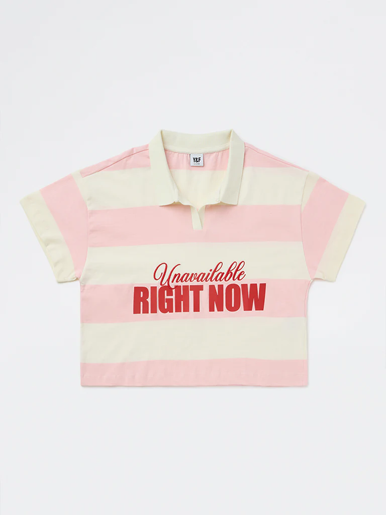 Y&F Kids Girls Stripe-Printed Cotton Polo T-Shirt - Image 3