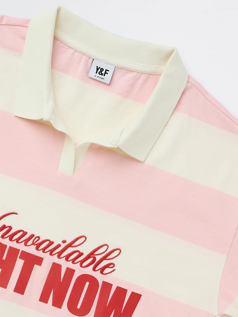 Y&F Kids Girls Stripe-Printed Cotton Polo T-Shirt - Image 5
