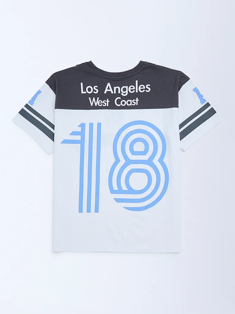 Y&F Kids Girls White Colour-Blocked Cotton T-Shirt - Image 2
