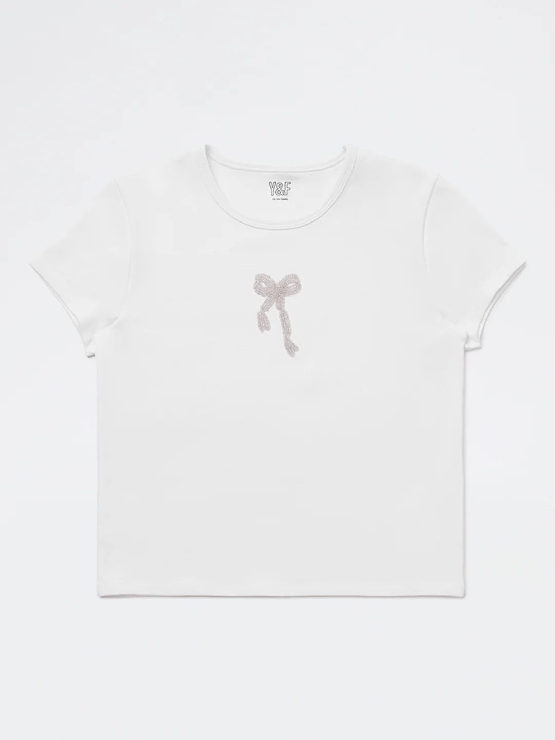 Y&F Kids Girls White Embellished Cotton-Blend T-Shirt