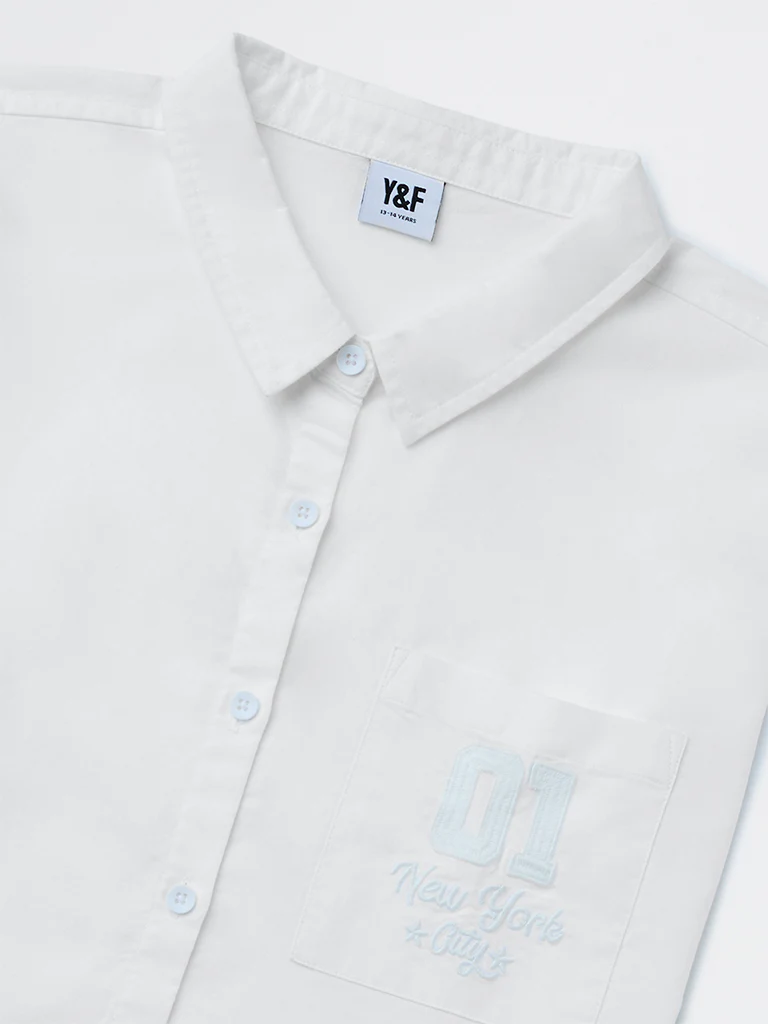 Y&F Kids Girls White Embroidered Cotton Shirt - Image 3