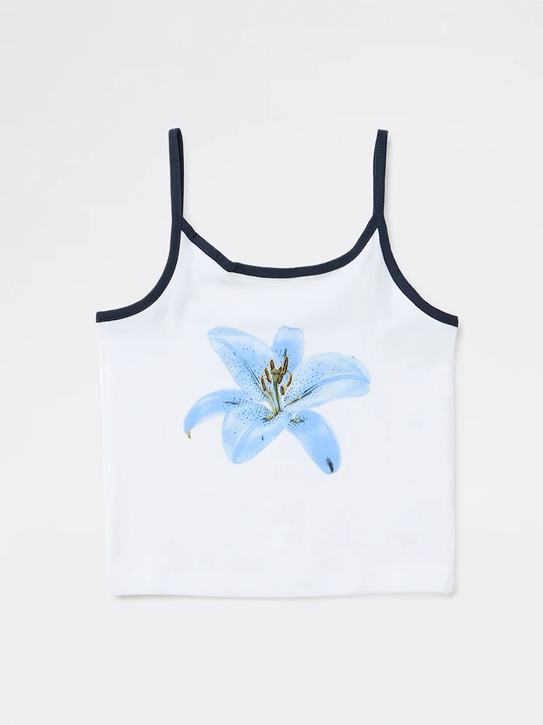 Y&F Kids Girls White Floral Design Cotton-Blend Top - Image 5