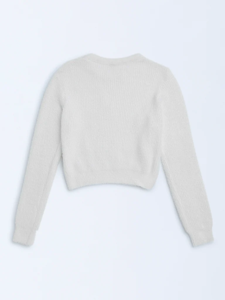 Y&F Kids Girls White Pearl-Detailed Knitted Sweater - Image 5