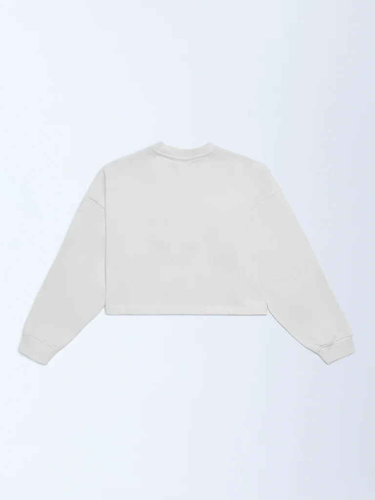Y&F Kids Girls White Printed Cotton-Blend Sweatshirt - Image 2